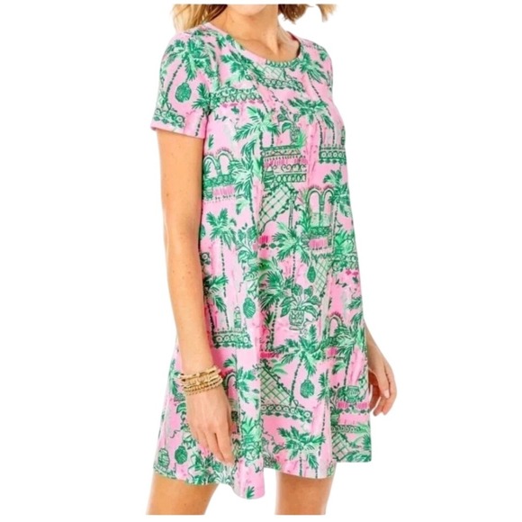 Lilly Pulitzer Dresses & Skirts - Lilly Pulitzer Cody T Shirt Dress Womens M Mandevilla Pink Palm Trellis Print